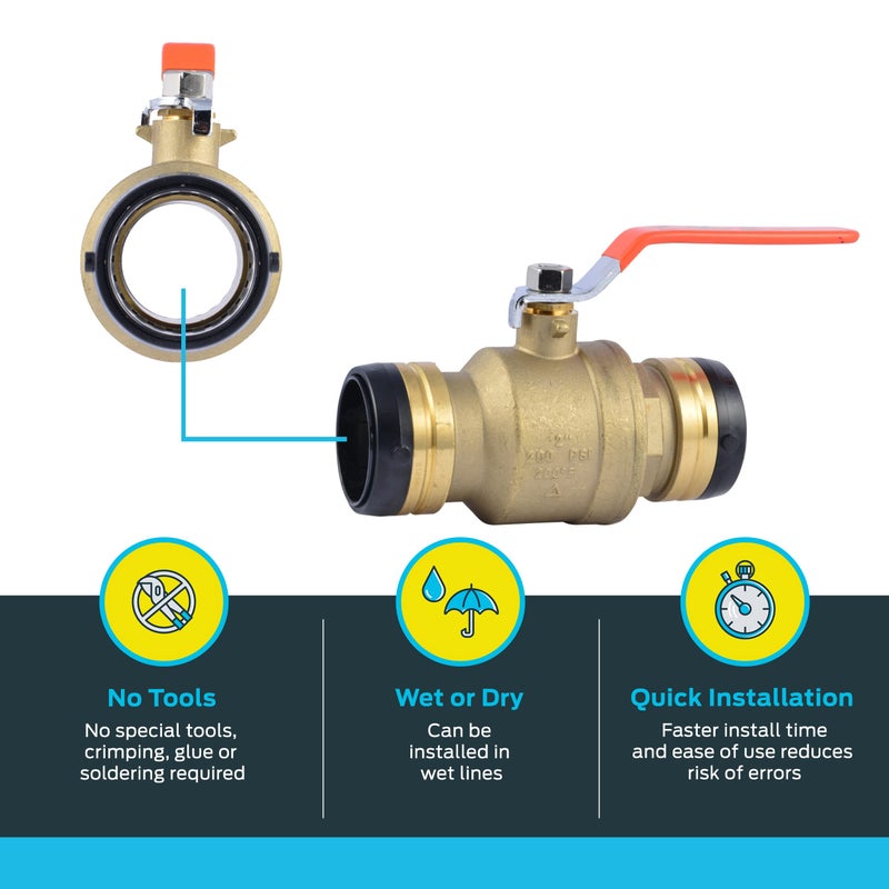SharkBite 2 Inch Ball Valve, Push to Connect Brass Plumbing Fitting, PEX, Copper, CPVC, PE-RT and HDPE Pipe, UXLBV54 - Image 3